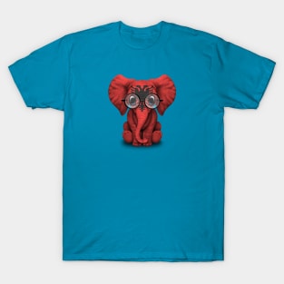 Baby Elephant with Glasses and Albanian Flag T-Shirt